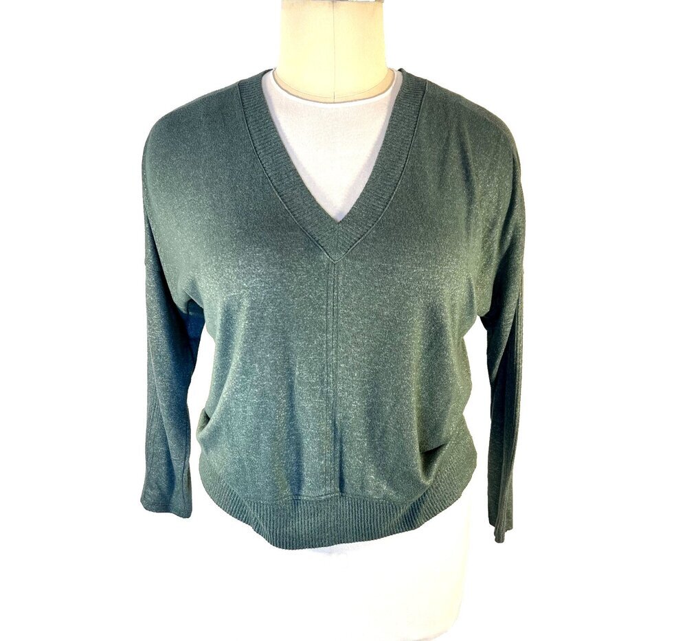 Buffalo - Sweater Women's XL Heather Green V-Neck Long Sleeve Seam Front